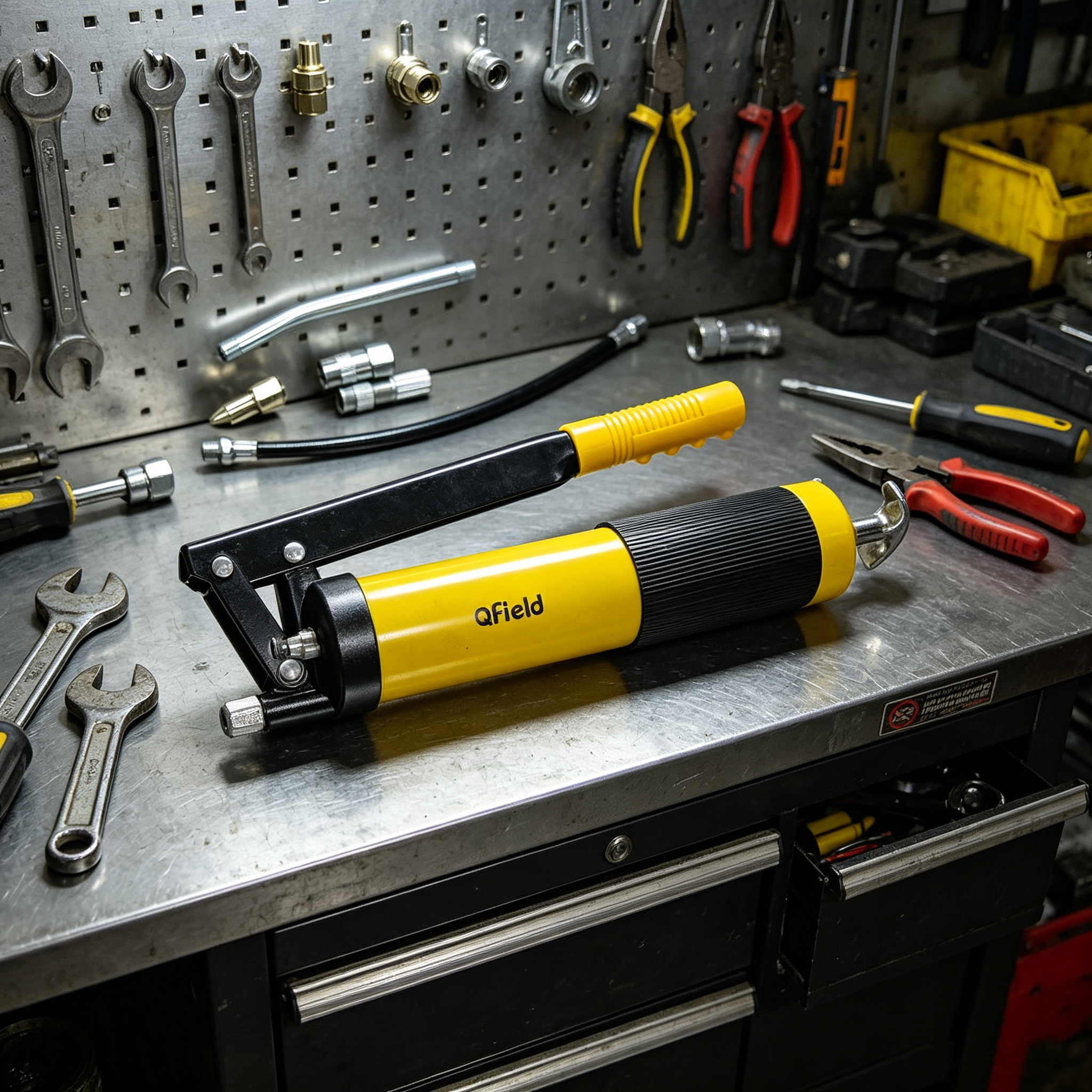 QField Heavy-Duty Pneumatic Grease Gun, High-Pressure Lever Action Grease Gun with Accessories - Image 7