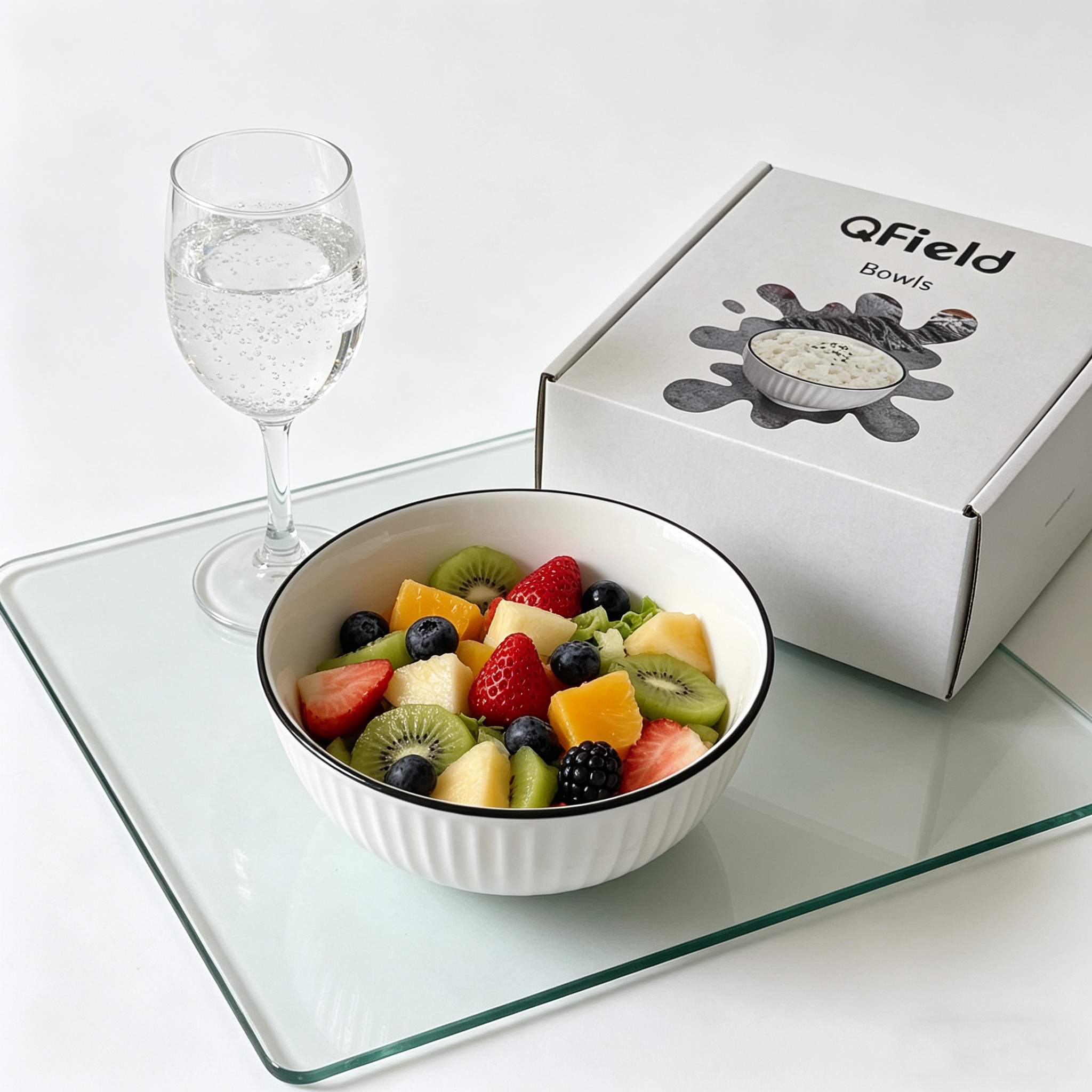 QField White Ceramic Bowls with Black Rim, Modern Ribbed Porcelain Bowls for Kitchen - Image 6