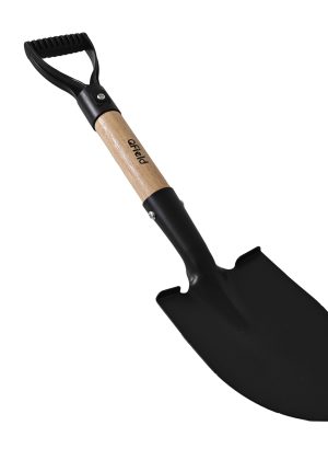 QField Heavy-Duty Garden Shovel with Wooden Handle, Compact Round-Point Digging Tool