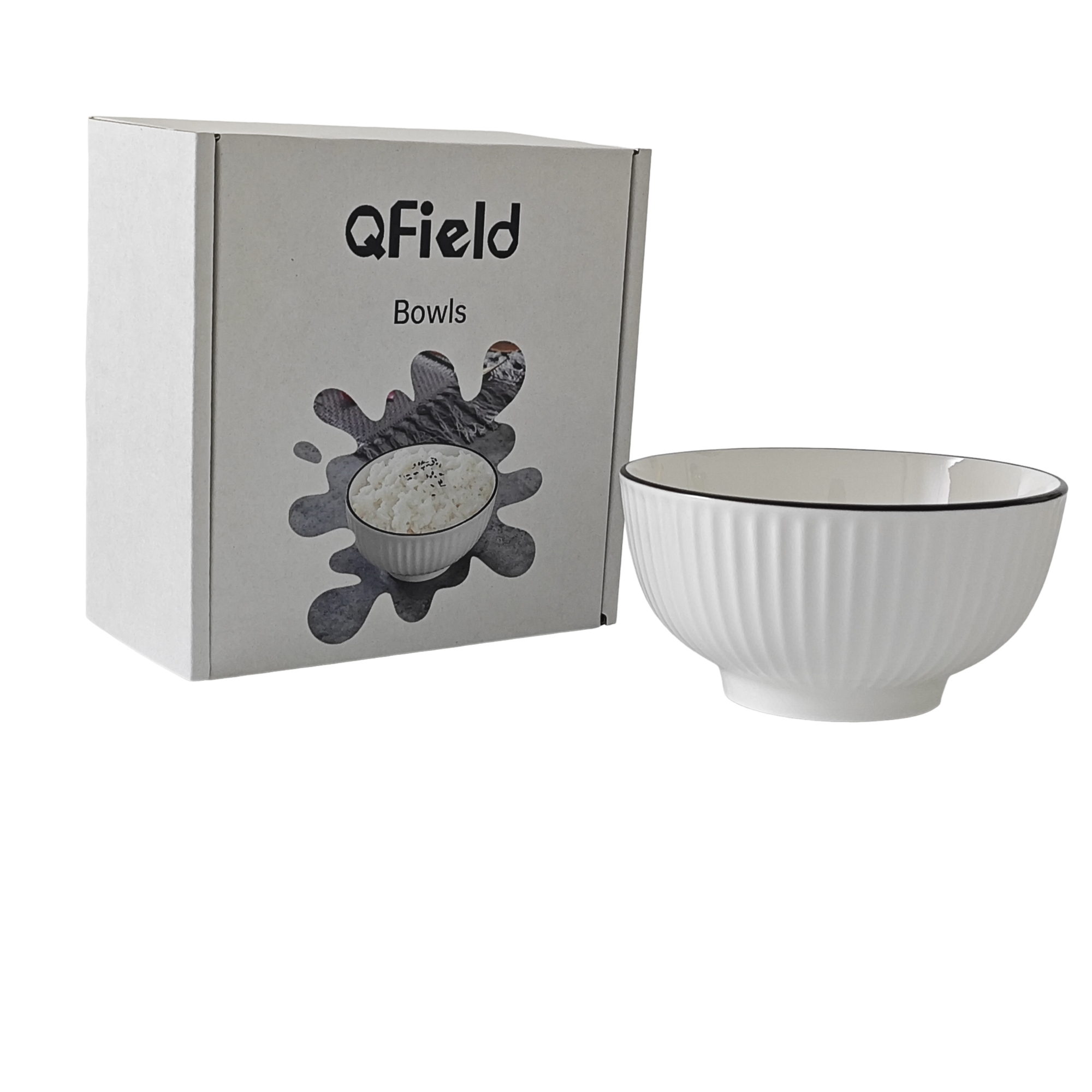 QField White Ceramic Bowls with Black Rim, Modern Ribbed Porcelain Bowls for Kitchen - Image 5