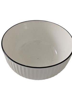QField White Ceramic Bowls with Black Rim, Modern Ribbed Porcelain Bowls for Kitchen