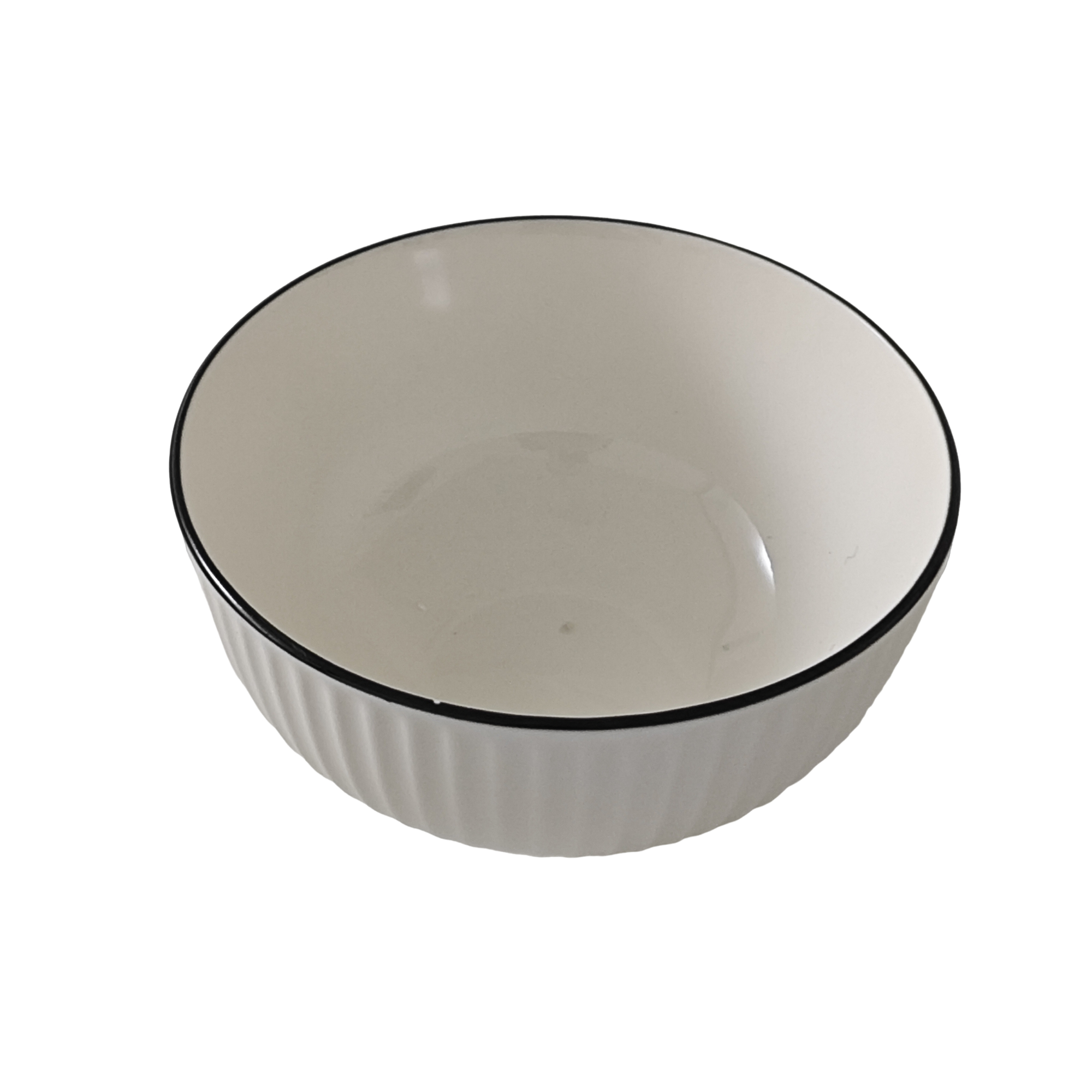 QField White Ceramic Bowls with Black Rim, Modern Ribbed Porcelain Bowls for Kitchen