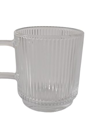 QField Ribbed Glass Mug, Clear Vintage Style Glass Cup with Handle